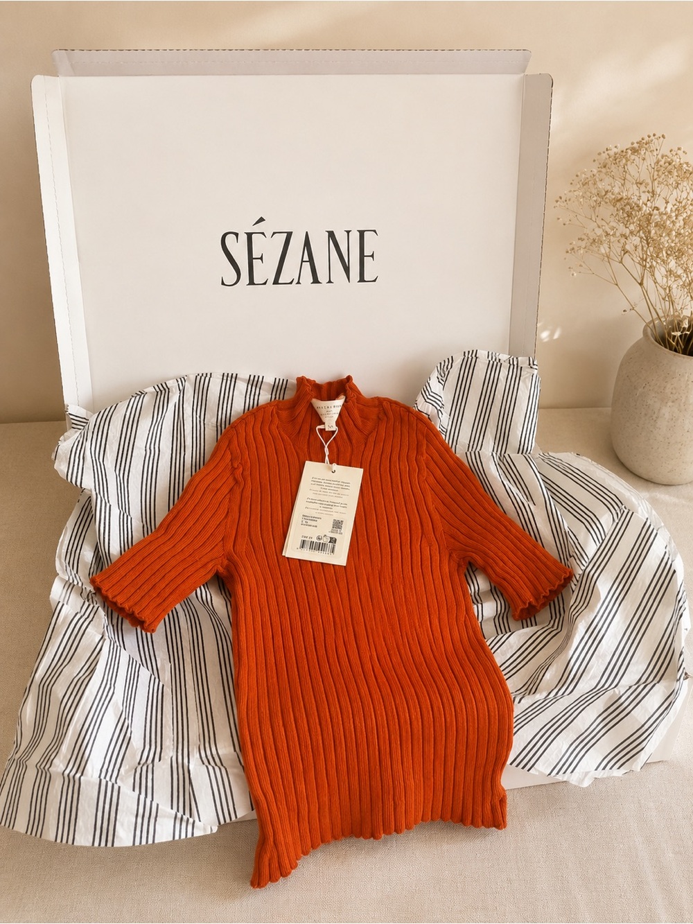 NWT Sezane Tangerine Merino Wool Short Sleeve Sweater